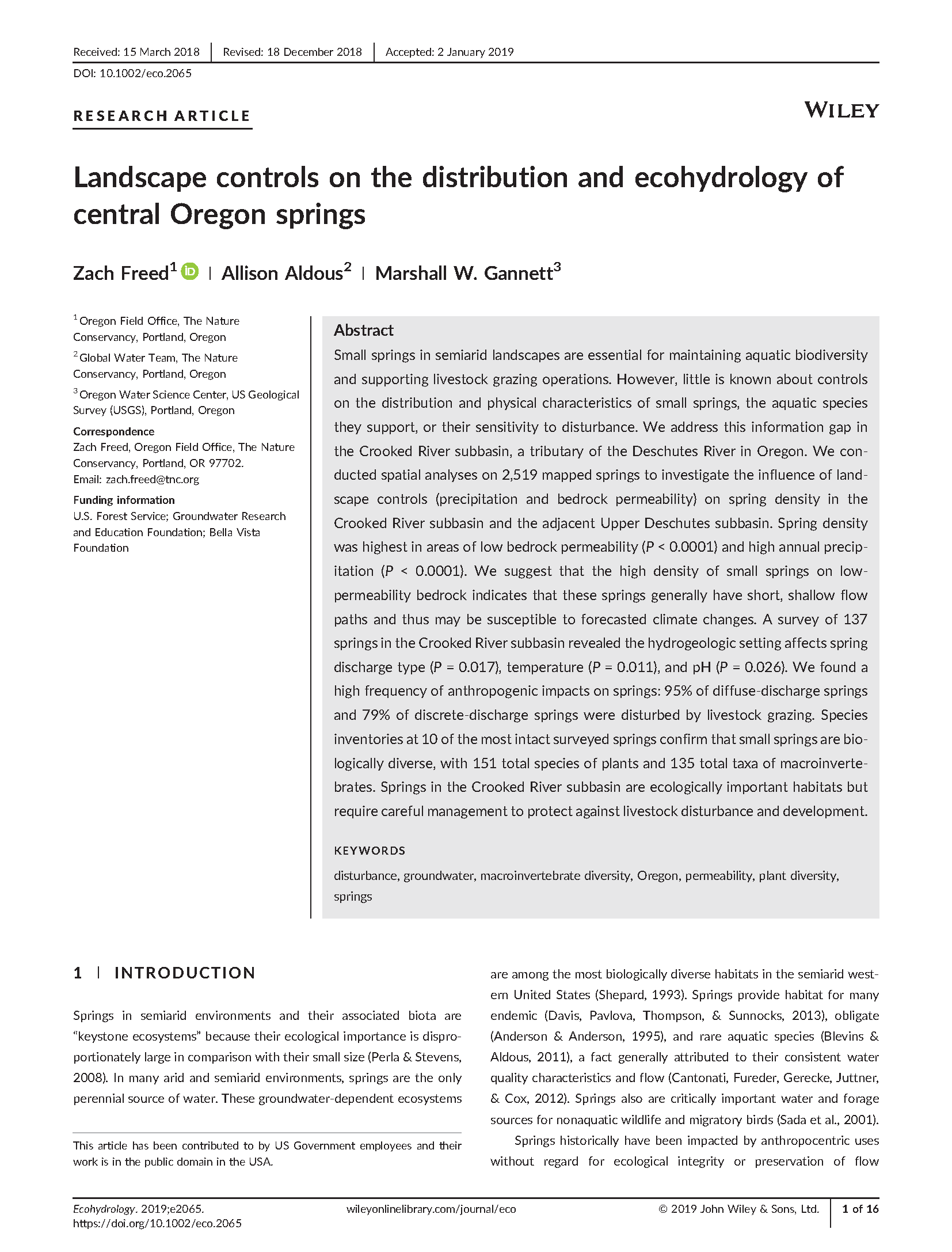 Distribution and ecohydrology of Oregon springs